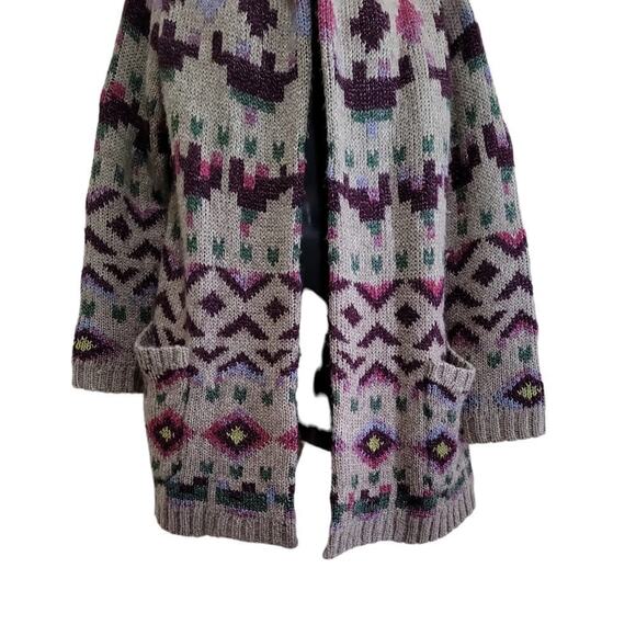 J.Jill Lenox Long Hooded Open Cardigan Sweater Aztec Wool Blend Sz Small Petite - Picture 6 of 10